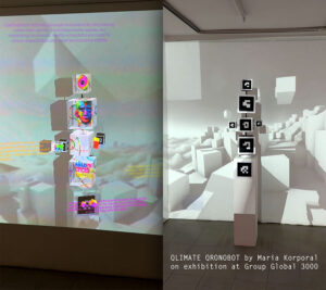 Die Installation “Qlimate Qronobot” in der Ausstellung